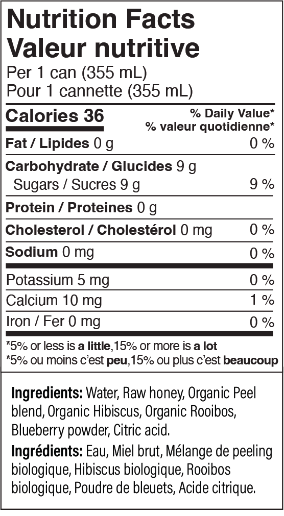 PeelTea berry hibiscus nutrition facts and ingredients label